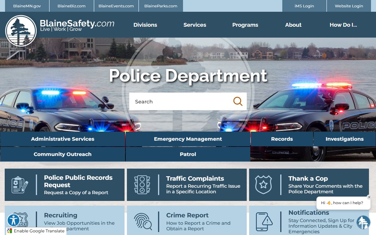 Blaine Police Department records access page