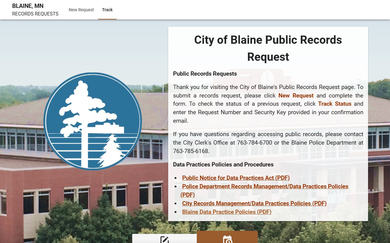Blaine JustFOIA public records portal for online records requests