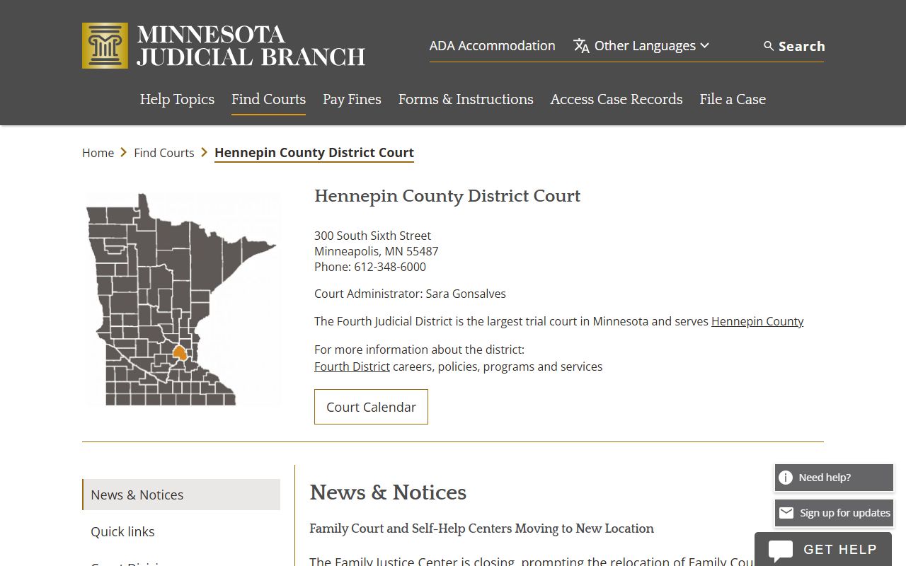 Hennepin County District Court serving Brooklyn Park through Brookdale Service Center