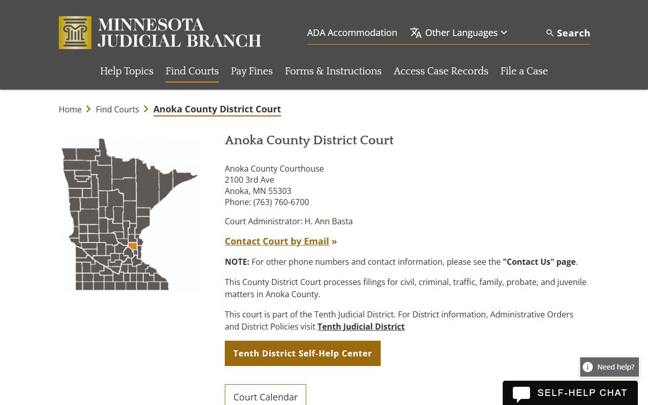 Coon Rapids court records Anoka County District Court page