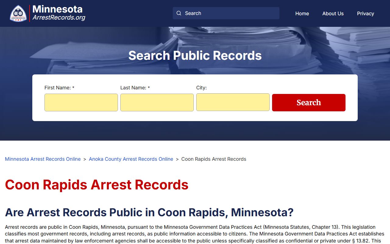 Coon Rapids court records arrest records search page