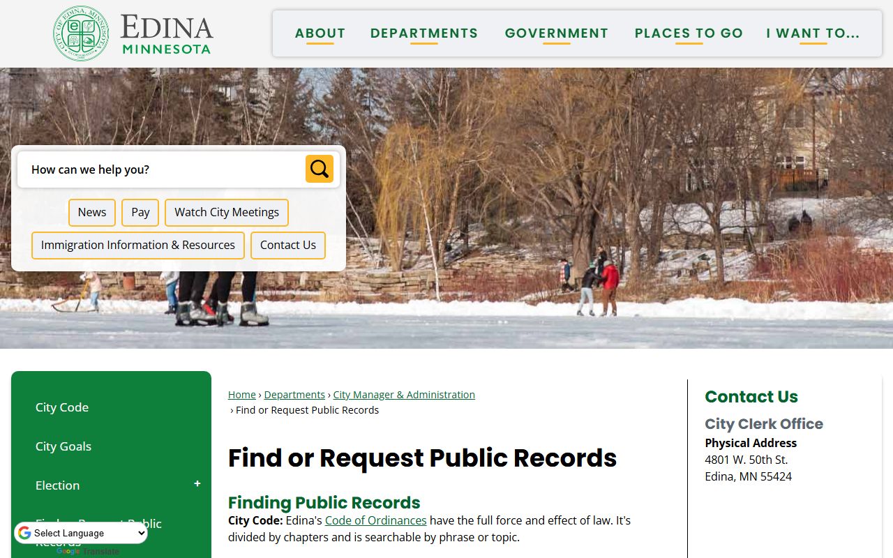 Edina court records public records request page