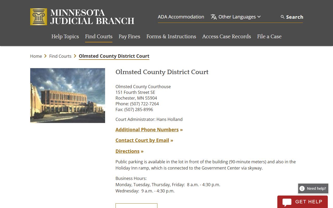 Rochester court records Olmsted County District Court webpage