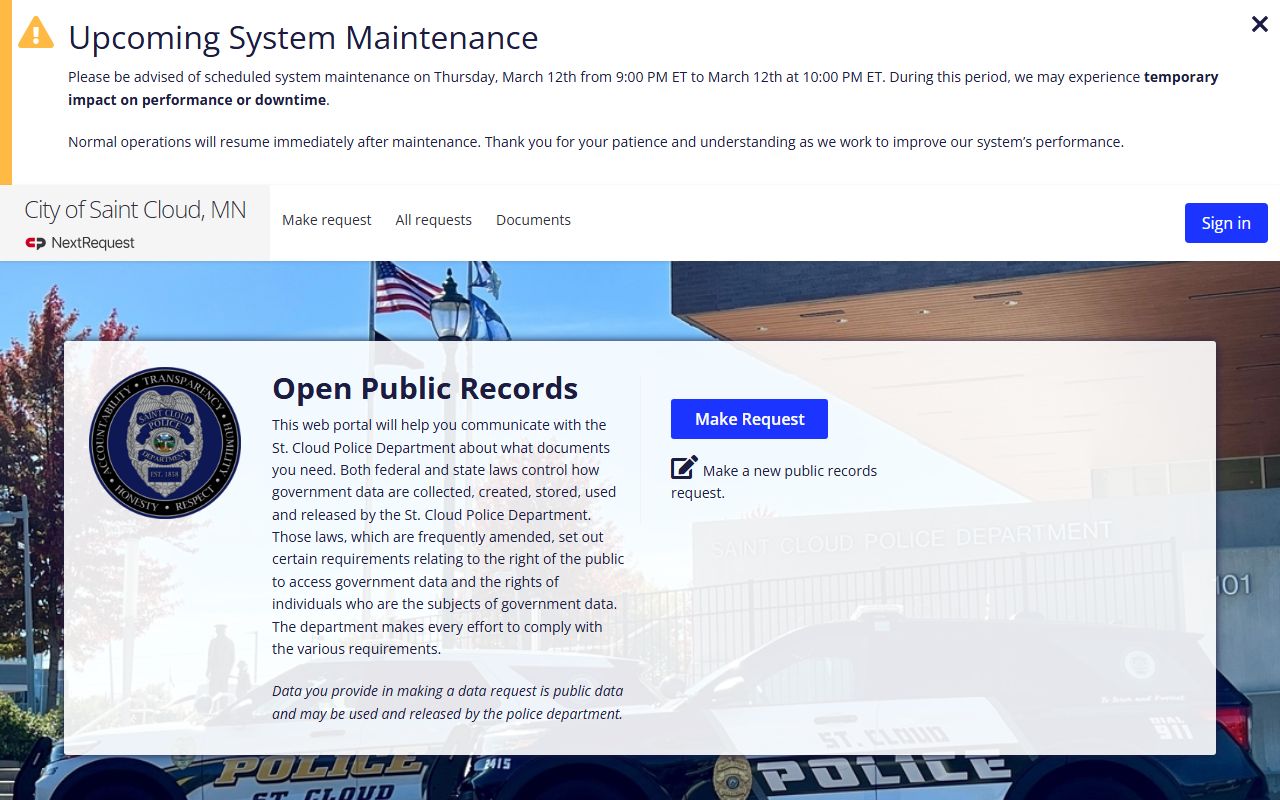 St. Cloud Police Department public records request portal for court records