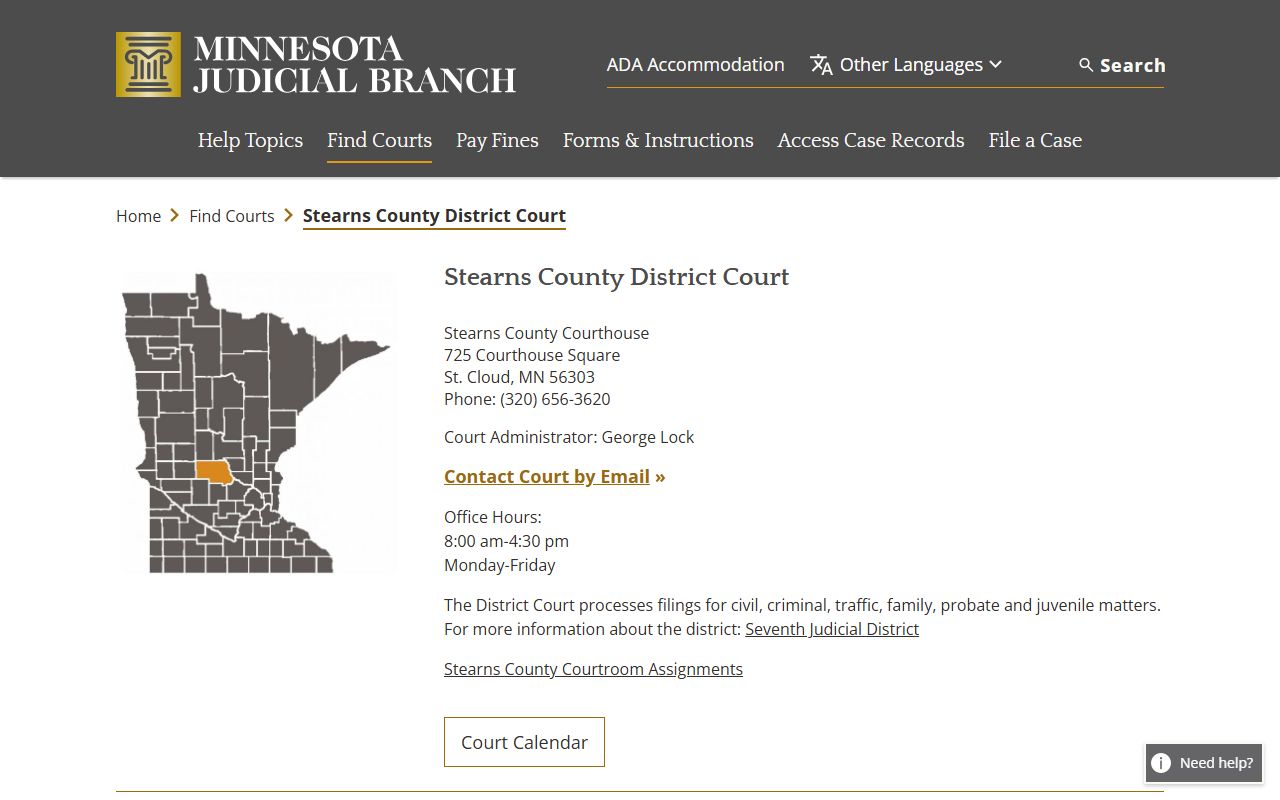 Stearns County District Court in St. Cloud for court records