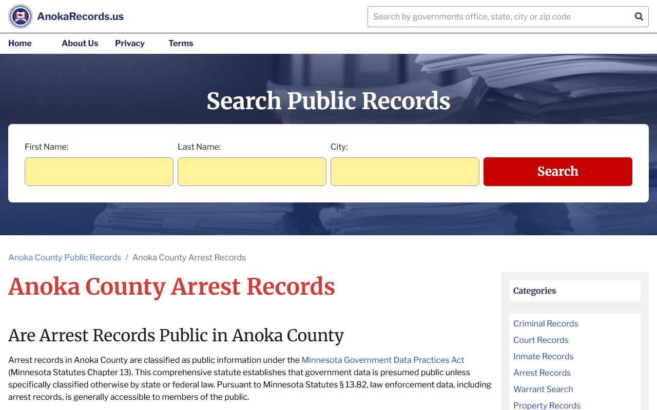 Anoka County arrest records - court records search