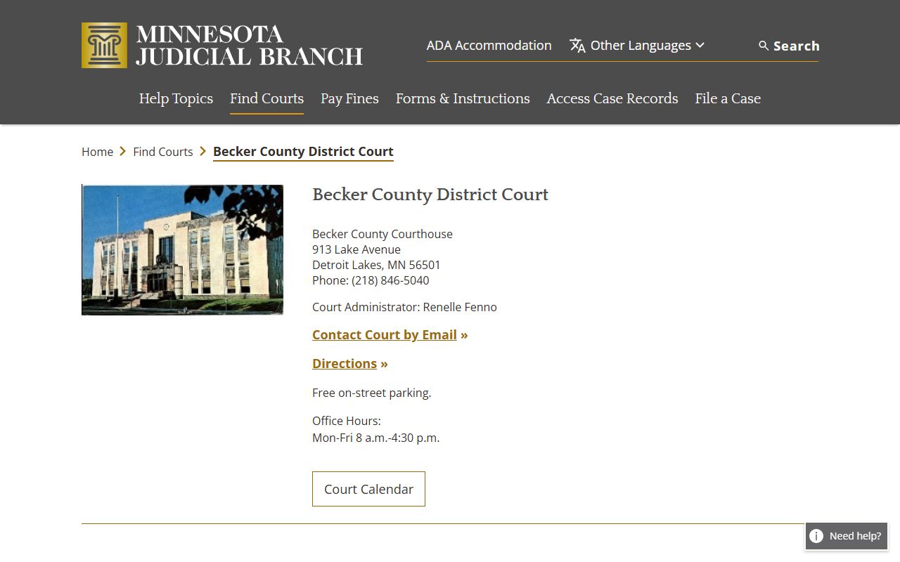 Becker County District Court - court records search