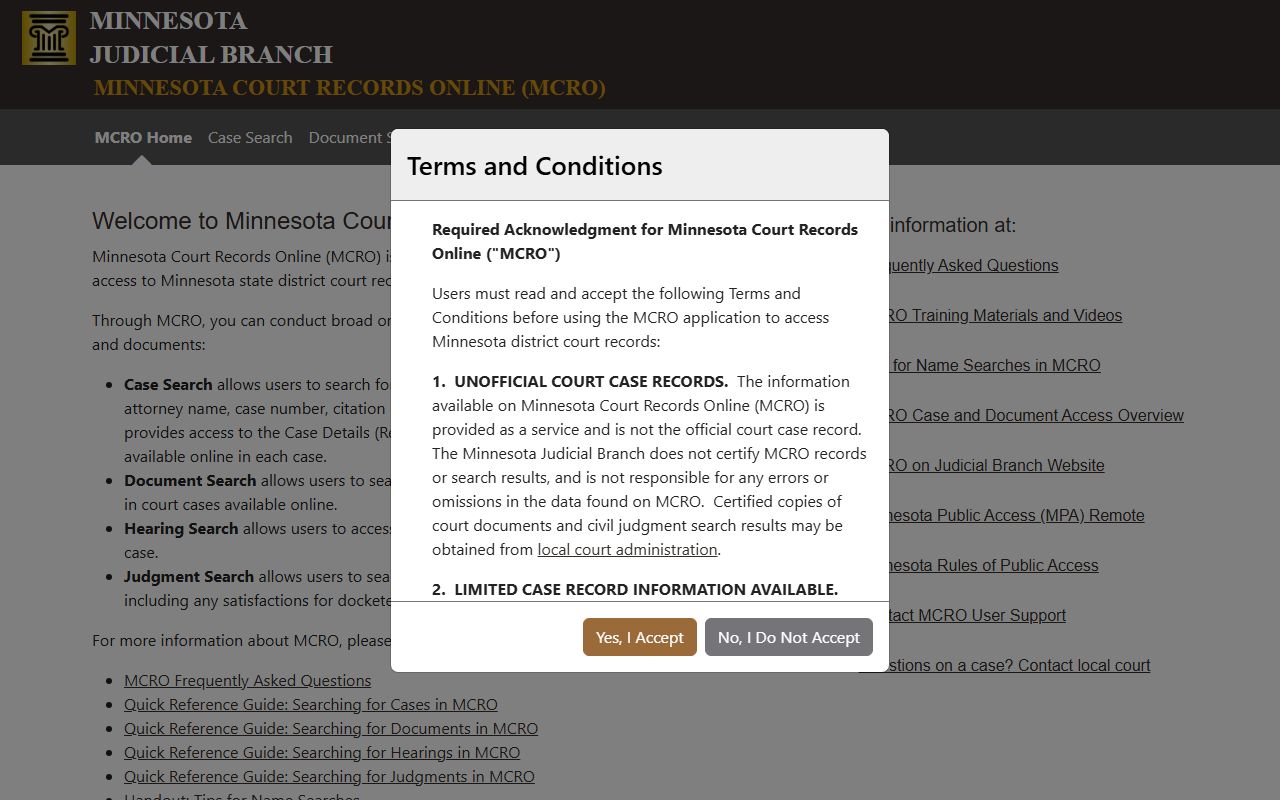 Minnesota Court Records Online MCRO portal for searching Carver County court cases in Chaska Minnesota