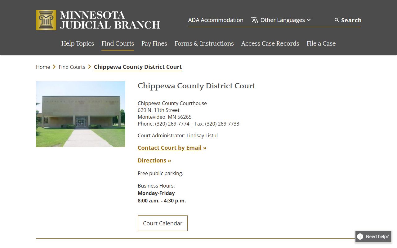 Chippewa County District Court page for court records access