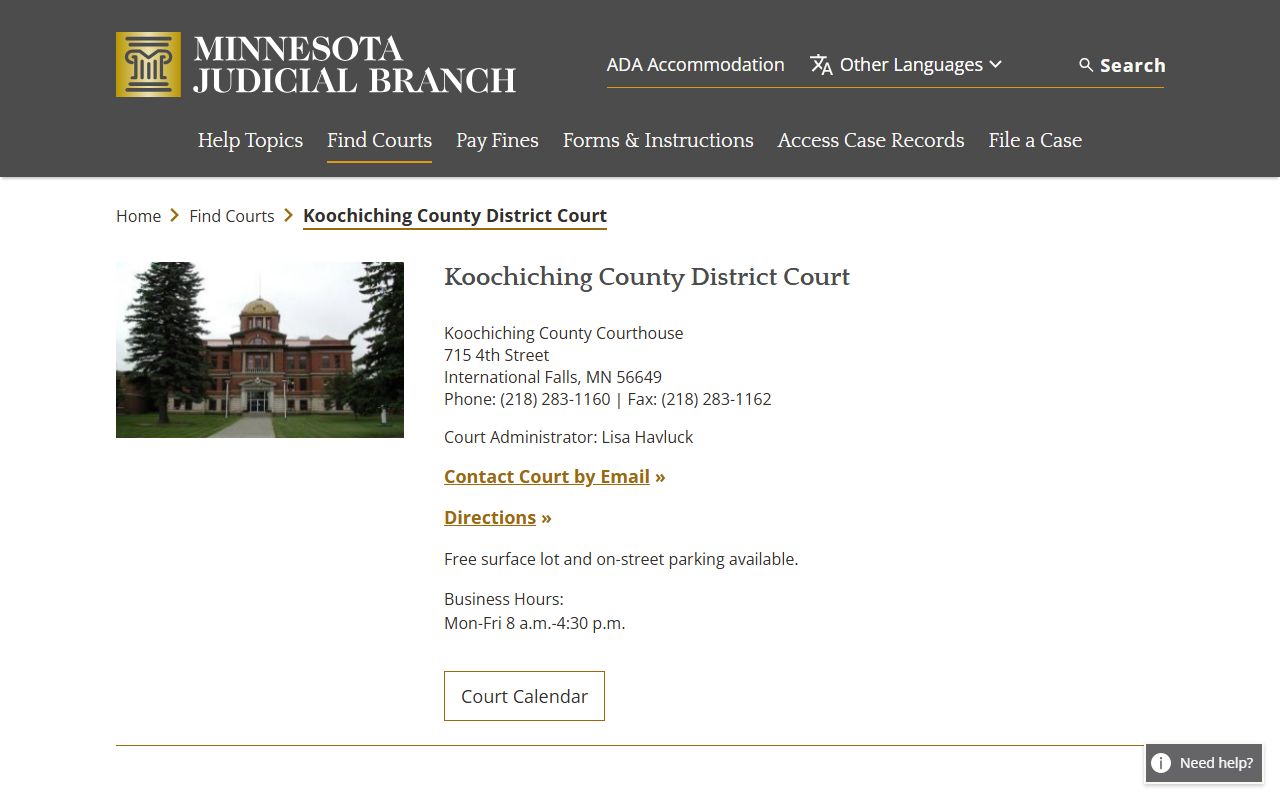Koochiching County District Court - Koochiching County Court Records