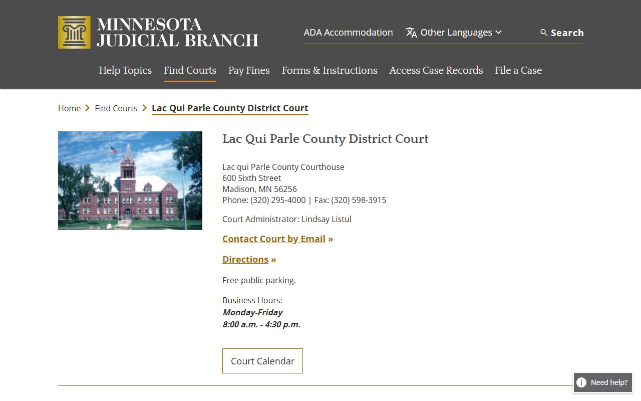 Lac qui Parle County District Court - Lac qui Parle County Court Records