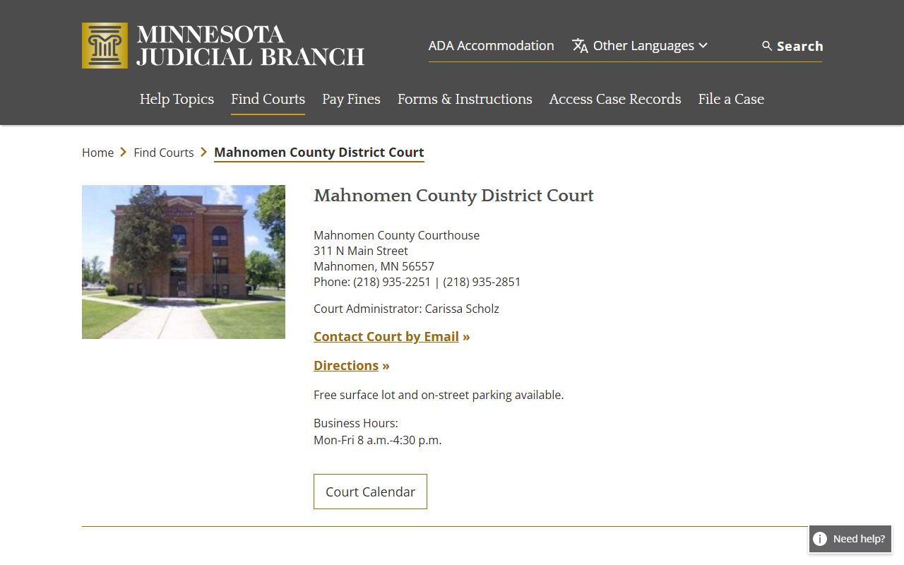 Mahnomen County District Court Minnesota court records