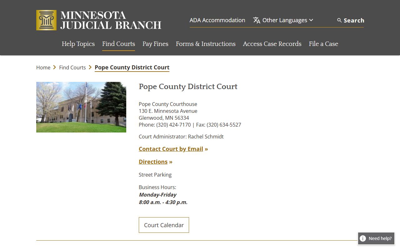 Pope County District Court Minnesota court records page