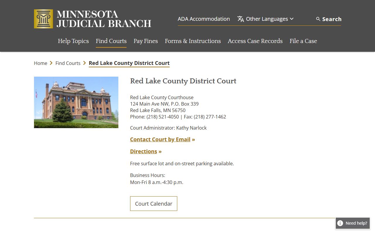 Red Lake County District Court Minnesota records page