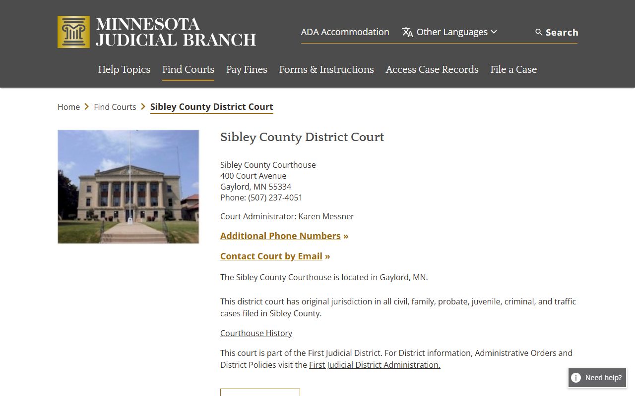 Sibley County District Court - Sibley County court records