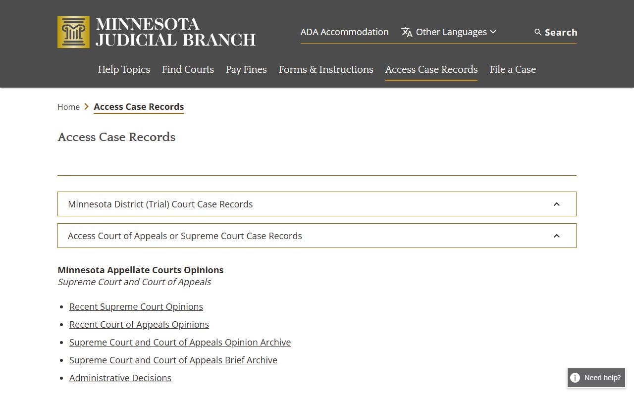 Access Case Records Minnesota Judicial Branch