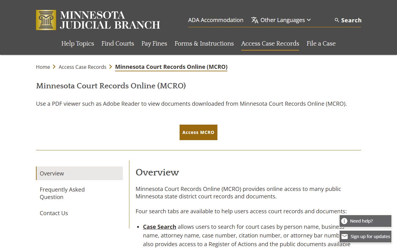 MCRO Information Page Minnesota Court Records