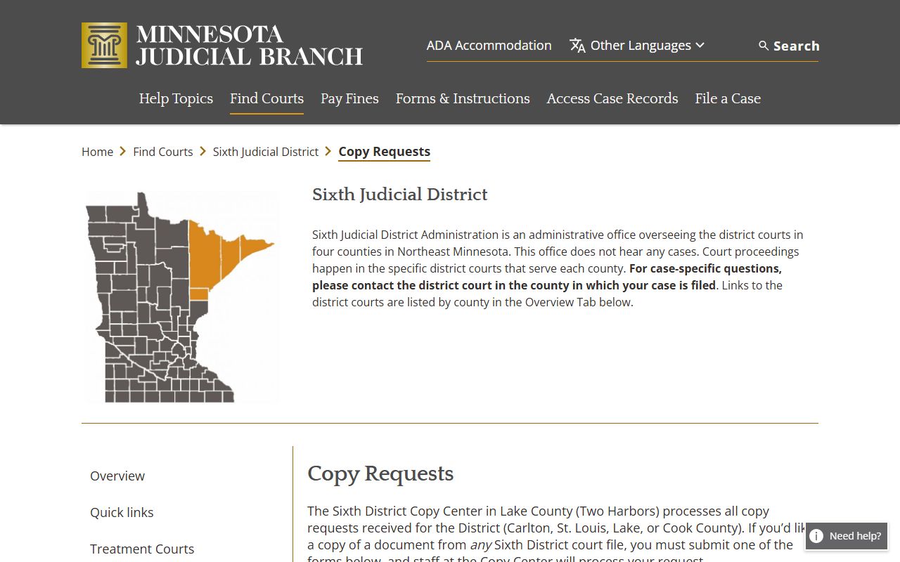 Minnesota 6th Judicial District Copy Requests